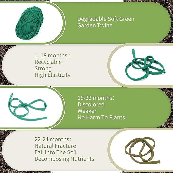 Decoroca Degradable Soft Green Garden Twine - 98FT Environmentally Smart Plant Ties, Stretchable Plant Wire, Multi-use Craft String (2 Pack)