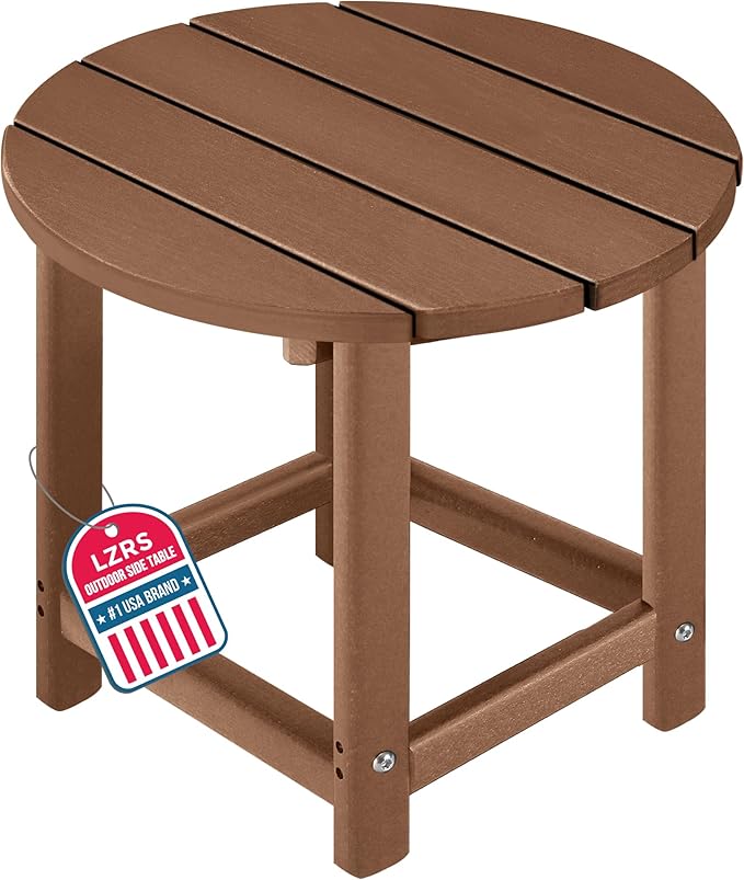 LZRS Round Adirondack Patio Side Table End Table, Outdoor Side Tables for Patio, Backyard,Pool, Indoor Companion, Easy Maintenance & Weather Resistant(Brown)