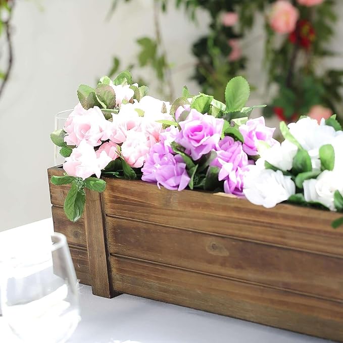 Efavormart 30"x6" Smoked Brown Wood Planter Box with Plastic Liner, DIY Rustic Rectangle Wooden Box for Succulents, Wedding Table Centerpieces and Farmhouse Decorations