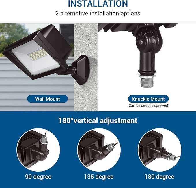 DEWENWILS 65W Flood Lights Outdoor, 6670 LM Super Bright(500W Equivalent) IP65 Waterproof Knuckle Mount LED Security Light, 5000K Daylight LED Flood Light for Garage, Patio, Yard, UL Listed, Browm