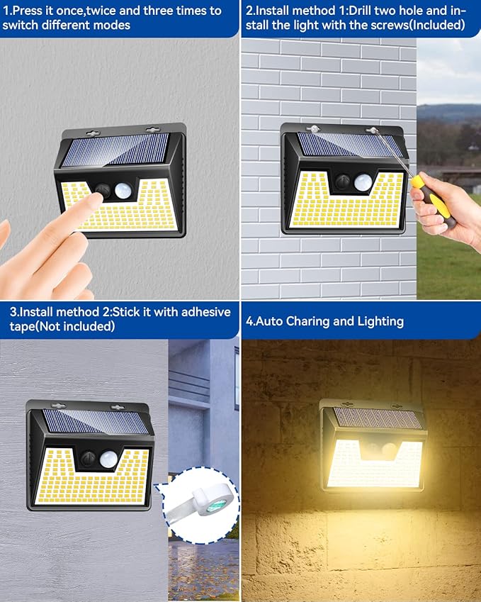 Peasur Solar Lights Outdoor Waterproof [6 Pack/140LED], Warm White Motion Sensor Lights Dusk to Dawn, 3 Modes Solar Fence Security Lighting for Wall Garden Yard Stair Outside
