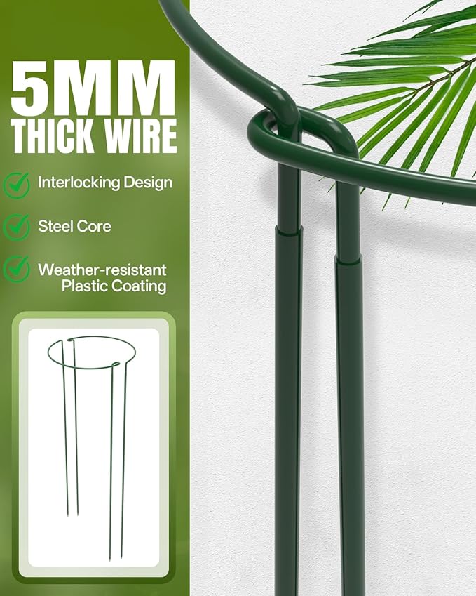 Joyhalo 12 Pack Peony Cages and Supports, 32 Inch Adjustable Plant Stakes for Outdoor Plants, Plant Support Stakes, Peony Cage with 15 Pcs Twist Ties, Flower Stakes Peonies Support Cages for Plants