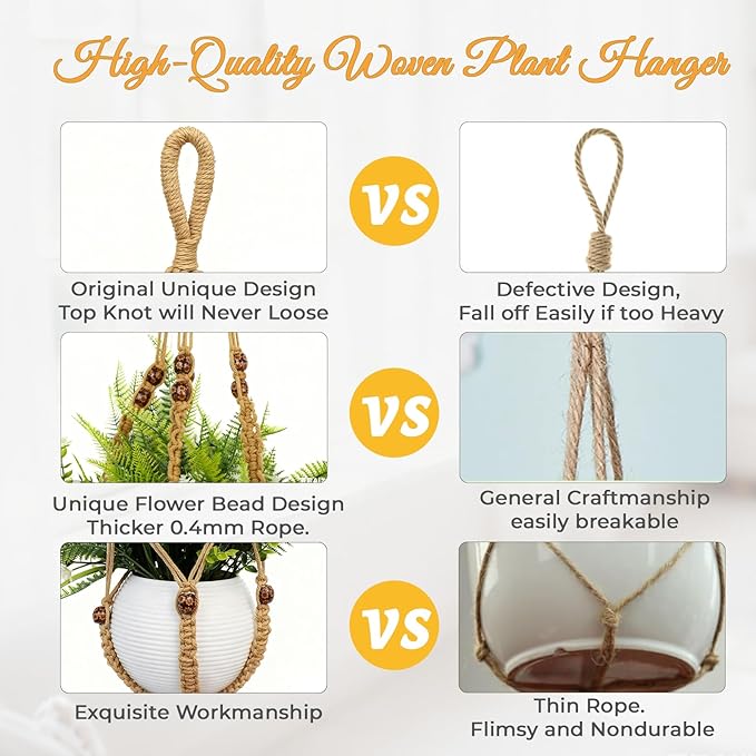 35 Inch Macrame Plant Hanger, Large for up to 15 Inch Pot Extra Long Hanging Planter Holder Basket with Wood Beads for Indoor Outdoor Home Decor (Brown, 2-Pack)