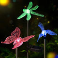 Solar Pathway Lights - 3 Pack Solar Stake Lights Outdoor, Color Changing Solar Powered Halloween Decorative Landscape Lighting Hummingbird Butterfly Dragonfly for Patio Yard Pathway Lawn Walkway