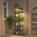 iDavosic.ly 6 Tier Plant Stand Indoor with Grow Lights, Tiered Corner Multiple Flower Pot Holder Shelf, Metal Tall Display Rack for Porch Living Room Balcony Bedroom, Modern Black & Rustic Brown