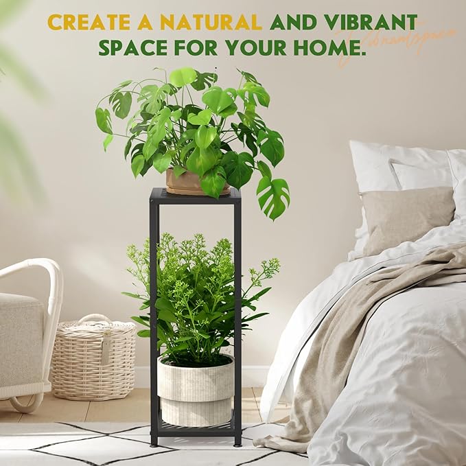TOSKING Tall Plant Stand Indoor – 2-Tier Modern Metal Shelf, 30" Height & 200 LBS Capacity, Heavy Duty for Living Room, Balcony, Garden (Black)