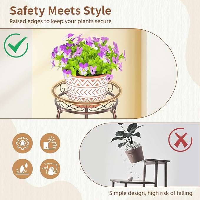 LASZOLA Bronze 3 Tier Tall Plant Stand for Indoor Outdoor, Large Multiple Level Flower Planter Holder Organizer Rack for Patio Office Bathroom Corner Floor, Sturdy Heavy Duty Metal, Vertical Display