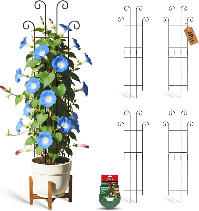 32.6in Tall Plant Trellis Indoor, Metal Garden Trellis for Climbing Plants, Expandable Trellis for Potted Plants for Ivy Pothos Hoya Monstera, 4 Pack