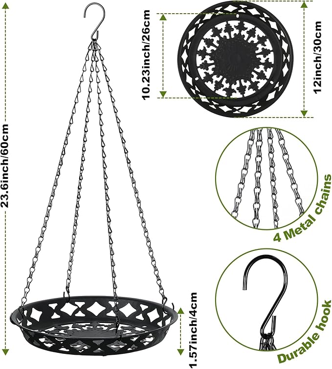Enhon 6 Pack Metal Hanging Planter, 12 Inch Indoor Outdoor Plant Hanger, Classy Glossy Black Decorative Shelf for Window Wall Ceiling Home Decor