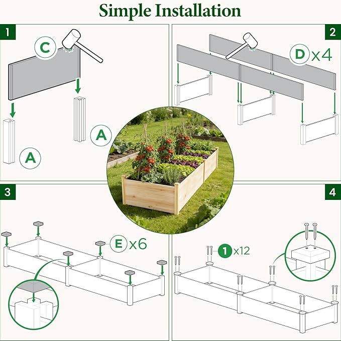 MIXC 8×2ft Wooden Horticulture Raised Garden Bed Divisible Elevated Planting Planter Box for Flowers/Vegetables/Herbs in Backyard/Patio Outdoor, Natural Wood