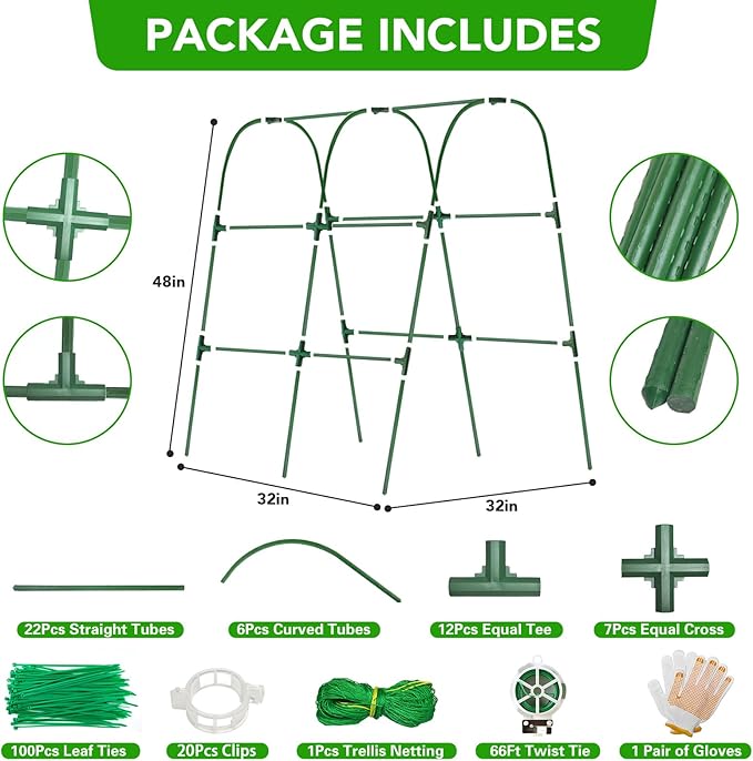 Cucumber Trellis for Raised Bed, U-Shape Garden Trellis for Climbing Plants Outdoor, Metal Arch Vegetables Trellis, Plant Support for Grape Vine Beans Squash Peas Flower
