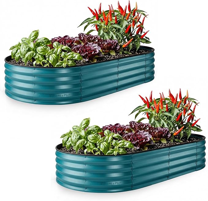 Plant & Plot Galvanized Raised Garden Beds Outdoor // 6×3×1 ft (2-Pack) Planter Raised Beds for Gardening, Vegetables, Flowers // Large Metal Garden Box // Patented Tool-Free Design (Turquoise)