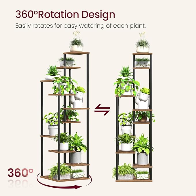 10 Tier Plant Stand Indoor, Tiered Corner Plant Shelf Flower Stand for Living Room, Balcony, Patio, Garden, Rustic Brown