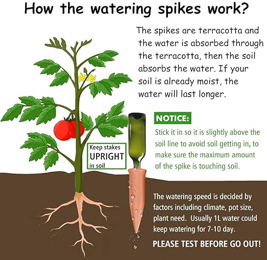 Plant Watering Devices 8 Pack Terracotta Vacation Plant Waterer Wine Bottle Watering Stakes Slow Release Plant Watering Spikes Self Watering Devices for Indoor Outdoor Plants (8)