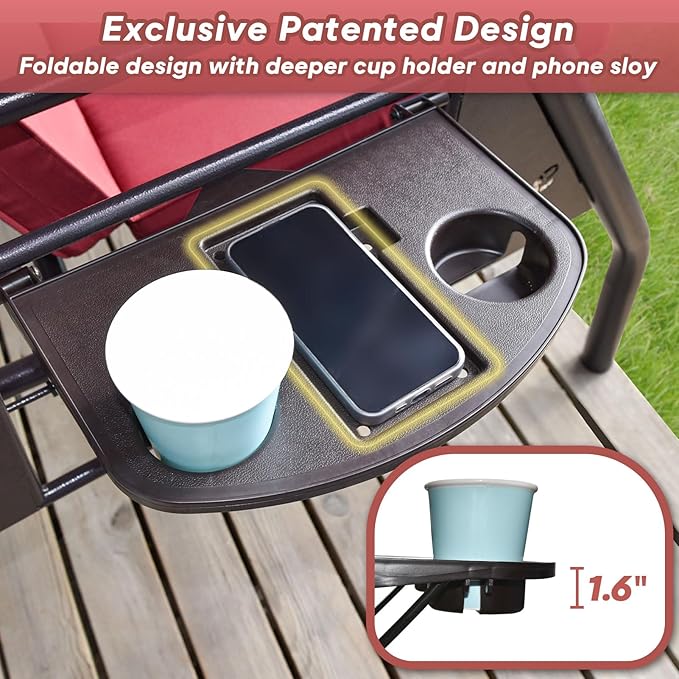 3 Seat Outdoor Porch Patio Swing with Stand 800lbs 2-in-1 Convertible Swing Bed with Adjustable Canopy & Removable Cushion for Yard Garden Deck (Wine Red, Round Tube)
