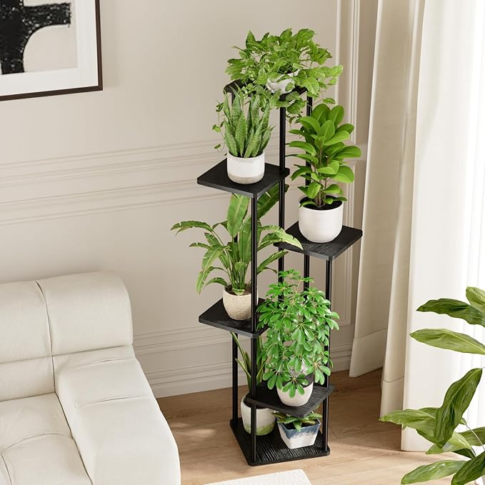 Bamworld Tall Plant Stand Indoor 6 Tier Plant Holder for Multiple Plants Corner Shelf Stand for Patio Garden Balcony Living Room Bedroom Dark Brown