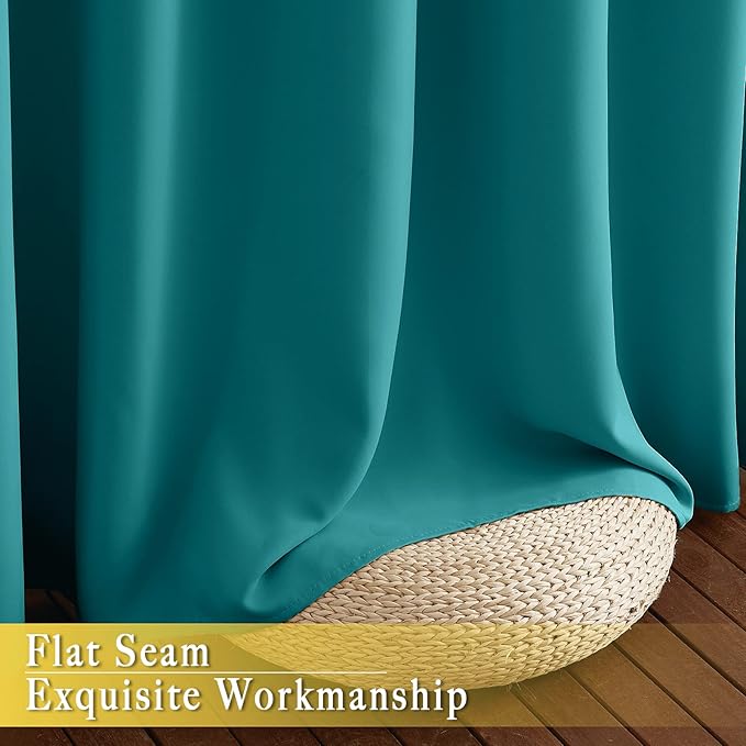 NICETOWN Blackout Peacock Teal Curtain for Sliding Door, Grommet Room Divider Curtain Wide Window Treatment Voice Reducing Thermal Drape for Bedroom/Living Room (1 Panel, W80 x L95)