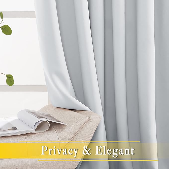 NICETOWN Patio Door Curtain 132 inches Long, Grommet Room Divider Curtain Panel Thermal Insulated Room Darkening for Bedroom, Greyish White, W80 x L132, 1 Panel