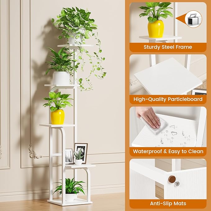 5 Tier Plant Stand Indoor, Plant Shelf for Multiple Plants, Flower Pot Holder Shelf, Planter Display Rack for Patio Garden Balcony Living Room Bedroom Decor, White
