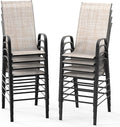 VINGLI Outdoor Bar Chairs Set of 8 – Stackable Outdoor Bar Stools with Sturdy Sling High Back and Armrests for Lawn, Courtyard, Garden, Bar, Yellow