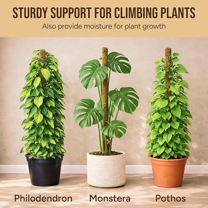 Moss Pole Monstera Plant Support – 2 Pack 28” Bendable Moss Pole Monstera Plant Support, Plant Stakes for Indoor Plants, Tall Plant Sticks Support for Climbing Plants