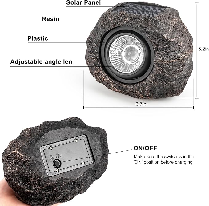 Solar Rock Lights Outdoor – 2 Pack Waterproof LED Landscape Garden Spotlights, Realistic Stone Design, Wireless Solar Powered Pathway Lights for Yard, Walkway, Patio & Lawn Decoration (Auto On/Off)