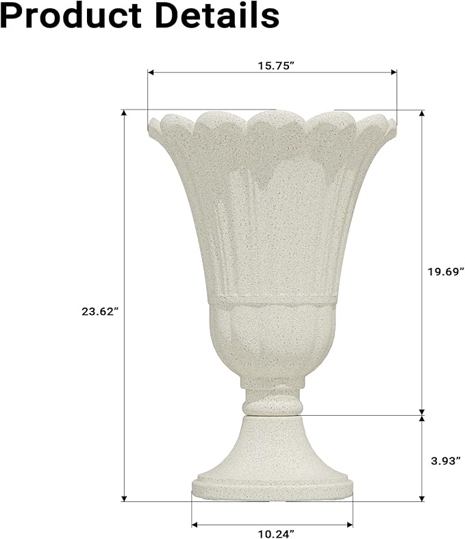 23" Tall Planters for Outdoor Plants Set of 2, Planter with Drainage Holes and Petal Design, Large Outdoor Planters for Porch, Garden, Indoor, Beige