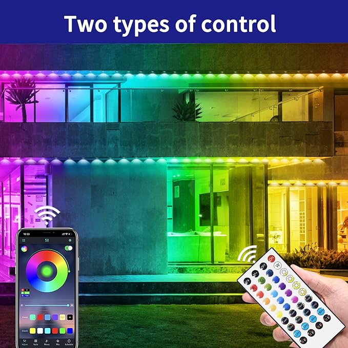 300ft Permanent Outdoor Light, RGB Outdoor eave Light,IP67 Waterproof LED eave Lights,Suitable for Party, Daily,Halloween,Christmas,Rooftop,Garden,Patio（2 Rolls of 150ft）