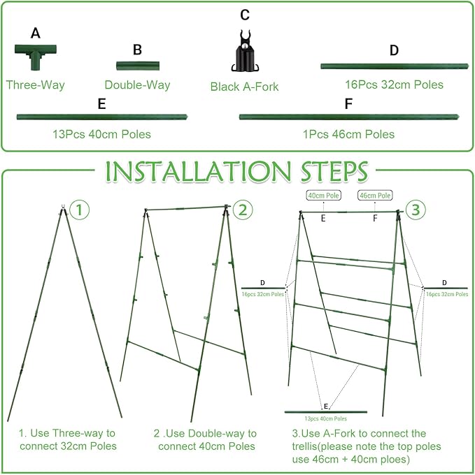 32 x 53 Inch Cucumber Trellis for Climbing Plants Outdoor A-Frame Garden Trellis for Raised Bed Detachable Sturdy Garden Plant Support Trellis for Small Plant Vegetable Flower Grape with Climbing Net