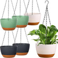 Mumufy 6 Pcs 8 Inch Hanging Planter for Indoor and Outdoor Plants Plastic Hanging Flower Pots with Drainage Hole and Removable Saucer Hanging Plant Holder Plant Hanging Basket (Mixed Colors)