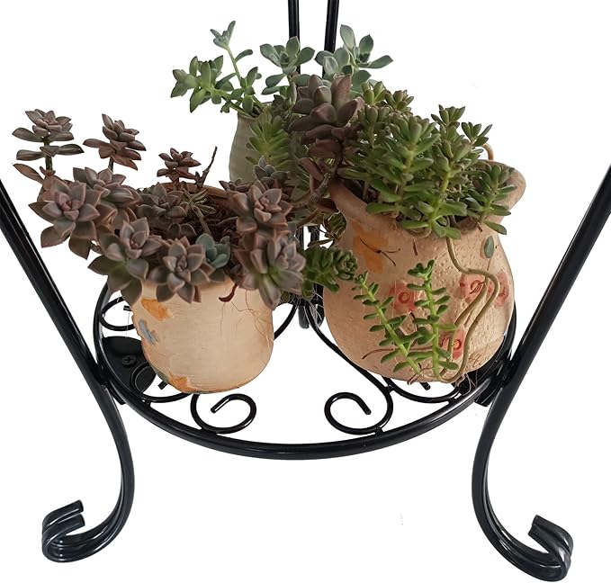 CASIMR 2 Tier Plant Stand, 2-Pack 28.1 inch Tall Metal Potted Holder Rack,Indoor Outdoor Multiple Flower Pot Shelf Rustproof Iron Garden Container for Garden Patio Living Room Corner Balcony, Black