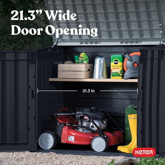 Keter Store-It-Out Prime 4.3 x 3.7 ft. Outdoor Resin Storage Shed with Easy Lift Hinges, Perfect for Yard Tools, Pool Floats and Garden Accessories, Black