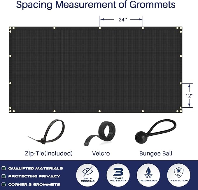 Windscreen4less Privacy Fence Screen Heavy Duty Windscreen Fencing Mesh Fabric Shade Net Cover with Brass Grommtes for Outdoor Wall Garden Yard Pool Deck, 6'x139' Black