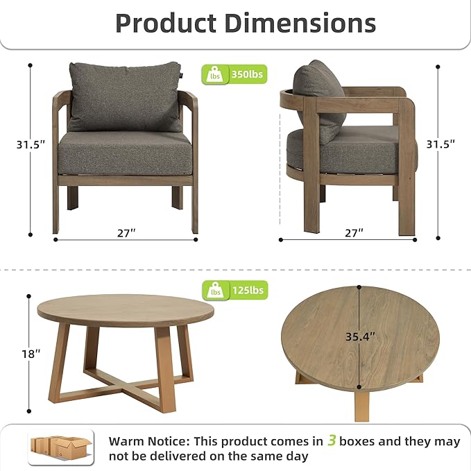 Outdoor Patio Furniture Set, 5 Pieces Modern Metal Patio Conversation Set with 6" Thick Cushions, Outdoor Lounge Sofa 350lbs for Backyard Porch Balcony, Brown