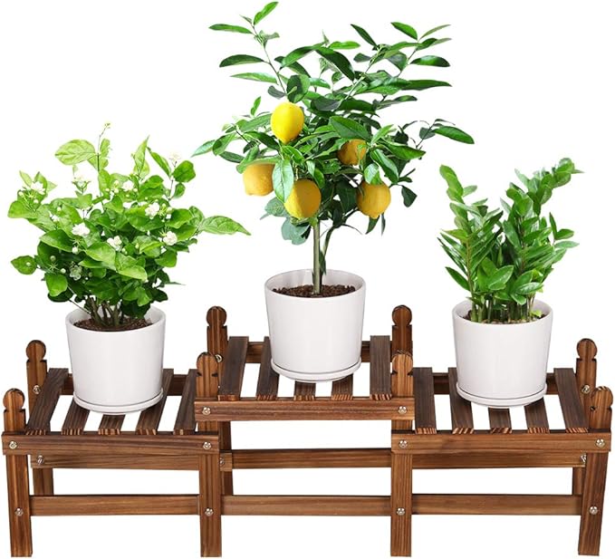 Wood Flower Stand Small Plant Stand Indoor Outdoor Plant Shelf Low Window Shelf for Plants Windowsill Plant Rack for Patio Balcony Hallway Garden (33.5”Long,Multiple Combination Way)