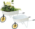BAYN Metal Wheelbarrow Flower Cart Planter, 2 Packs Plant Stands with Triangular Support Handles Non-Rolling Wheel Vintage Wagon Planter Pots for Home Patio Garden Backyard Rustic Outdoor Decor