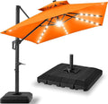 Best Choice Products 12x12ft LED Cantilever Patio Umbrella w/Base Included & 360° Rotation, Large Solar Offset Hanging Outdoor Sun Shade for Deck, Backyard Table w/Stand & Lights – Orange