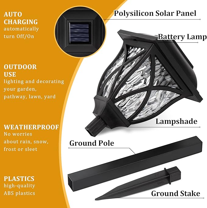 GIGALUMI 6 Pack Solar Lights Outdoor Waterproof, LED Solar Garden Lights, Outdoor Decorations, Garden Decor for Yard, Patio, Landscape, Planter, Walkway (Warm White)