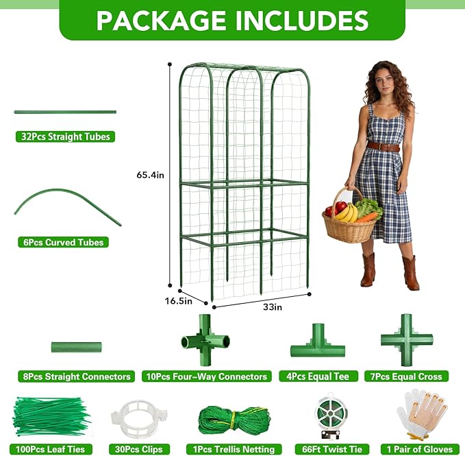65" Tall Cucumber Trellis for Raised Bed, Garden Trellis for Climbing Plants Outdoor, U-Shape Metal Arch Vegetables Trellis Plant Support for Zucchini Squash Vines