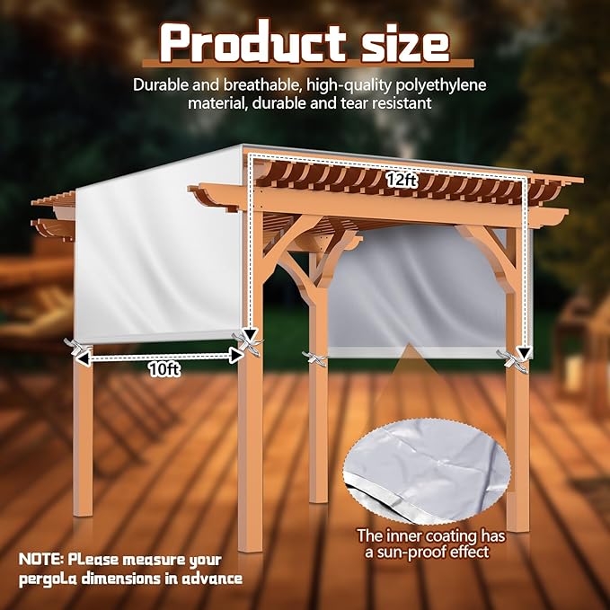 Universal Pergola Replacement Canopy Outdoor Canopy Shade Cover Waterproof Shade Top Cover for Outdoor Patio Porch Backyard(12 x 10 ft,Beige)