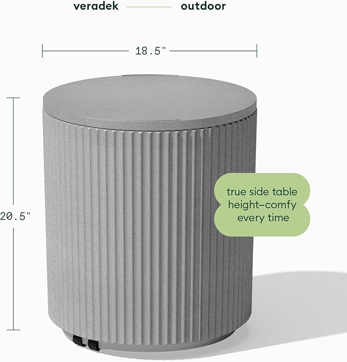 Veradek 21in Outdoor Cooler Side Table, Modern, Stone-Plastic Composite, Gray, Weather Resistant, Made in Canada