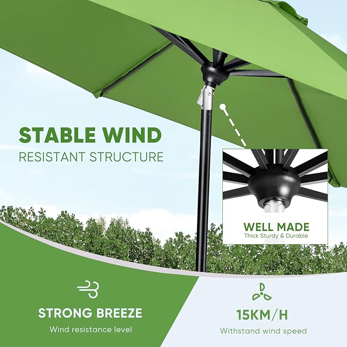 Tempera Patio Market Outdoor Table Umbrella with Auto Tilt and Crank, Large Sun Umbrella with Sturdy Pole & Fade Resistant Canopy, Easy to Set