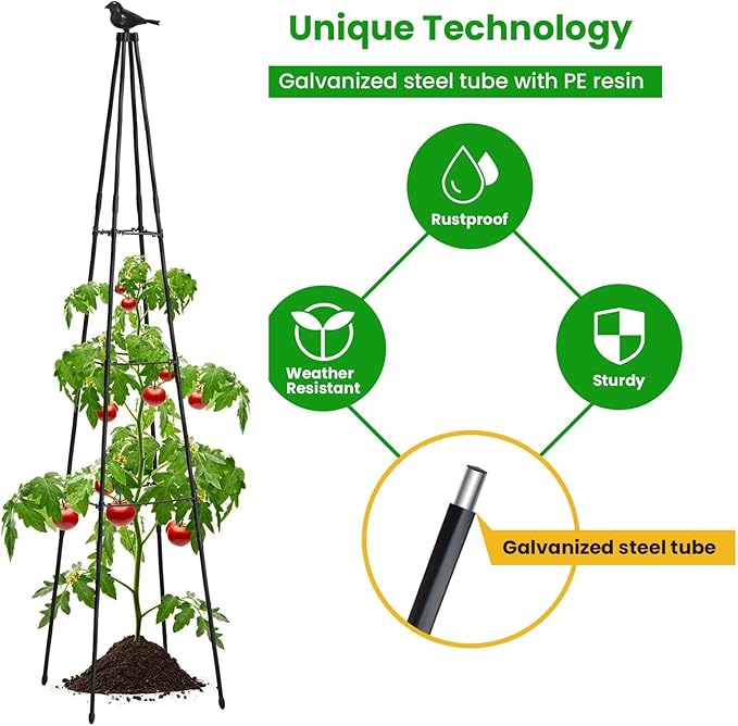 Cucumber Trellis, 67" Tall Obelisk Garden Trellis for Climbing Plants Outdoor Plastic-Coated Metal Support for Flower Vine Vegetable Tomato Cage Cucumebr Trellis Raised Bed, Black, 2 Pack