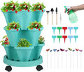 Vertical Planter 3 Tier Stackable Planters Garden Planters Strawberry Herb Flower and Vegetable Planter Indoor Outdoor Gardening Pots with Removable Wheels and Tools