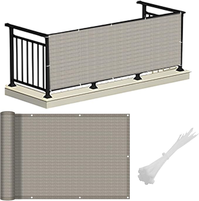 LOVE STORY Balcony Privacy Screen, 3.3'x19.7' Deck Shield Screen Fence Cover,UV Protection and Weather-Resistant,3FT Height for Deck, Patio, Backyard, Outdoor Pool, Porch, Railing, Beige-Grey