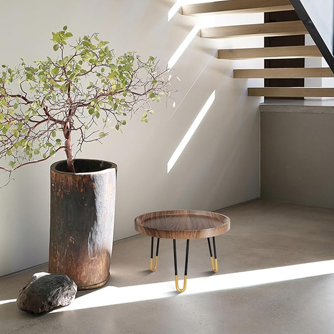 Plant Stand Indoor Outdoor, Mid Century Style Walnut Wood Color Plant Stand,Waterproof Design Modern Plant Table,Easily Assemble Come With Tools,Nice For Room Decor (L)