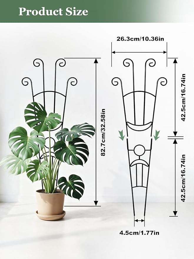 33 Inch Tall Expandable Metal Trellis for Potted Plants, Rustproof Expandable Indoor Outdoor Plant Support Trellis for Climbing Plants, Monstera, Ivy, Hoya with Sturdy Weighted Base (Black)