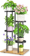 iDavosic.ly 4 Tier Plant Stand Indoor Outdoor, Tiered Corner Multiple Flower Pot Holder Shelf, Metal 30 Inch Tall Display Rack for Patio Porch Living Room Garden Balcony, Modern Black & Rustic Brown