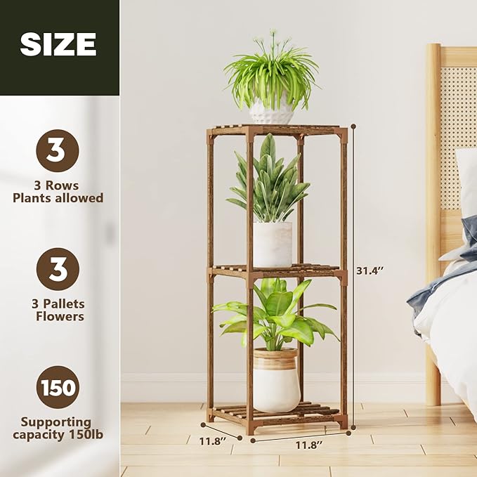 Bamworld Small Plant Stand Indoor 3 Tier Plant Shelf Outdoor Corner Plant Holder for Multiple Pots Single Plant Stand for Patio Balcony Garden