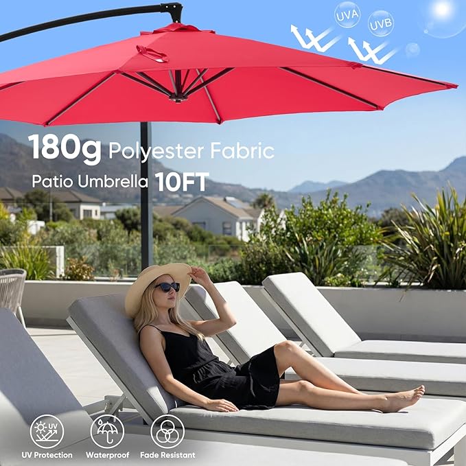 NEWBULIG 10FT Patio Umbrella, Offset Cantilever Outdoor Patio Table Umbrella, UV Protection, Fade Resistant Fabric, Easy Tilt Adjustment for Pool, Deck, Garden, Backyard